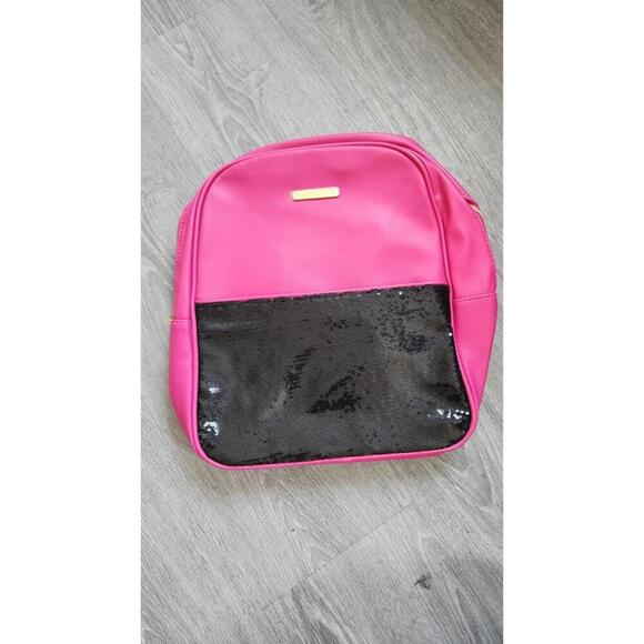 Juicy Couture Backpack Womens Pink Black Sequin Front Pocket Glitter Purse Bag - Picture 2 of 6
